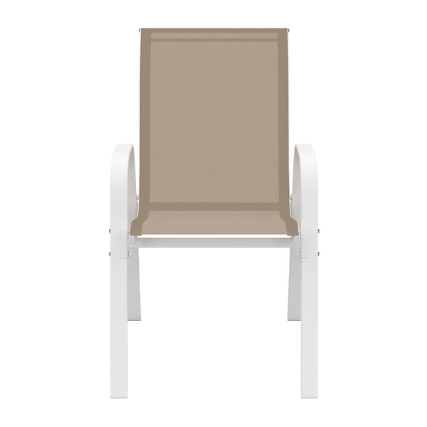 ID MARKET - Lot de 6 chaises de jardin LYMA métal et textilène empilables blanc et beige - large