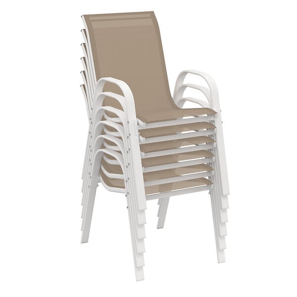 ID MARKET - Lot de 6 chaises de jardin LYMA métal et textilène empilables blanc et beige - large