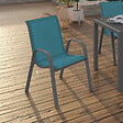 ID MARKET - Lot de 4 chaises de jardin LYMA métal et textilène empilables bleu canard - vignette