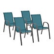 ID MARKET - Lot de 4 chaises de jardin LYMA métal et textilène empilables bleu canard - vignette