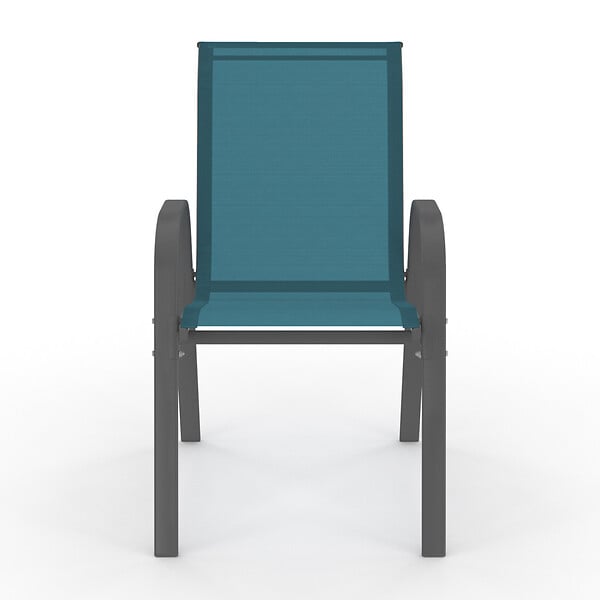 ID MARKET - Lot de 4 chaises de jardin LYMA métal et textilène empilables bleu canard - large