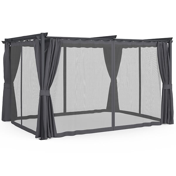 ID MARKET - Pergola édition intégrale moustiquaire toit rétractable 3x4M et 4 rideaux gris - large