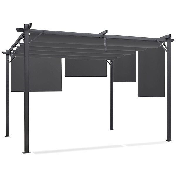 ID MARKET - Pergola édition spéciale toit rétractable 3x4 M et 4 stores gris anthracite - large