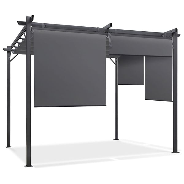 ID MARKET - Pergola édition spéciale toit rétractable 3x4 M et 4 stores gris anthracite - large