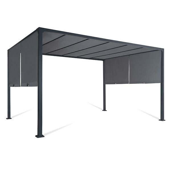 ID MARKET - Pergola coulissante 2 pans 3x4 M belvédère de jardin toile gris anthracite - large