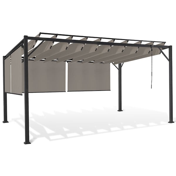 ID MARKET - Pergola édition luxe lames orientables 3x4 M et 4 stores taupe - large