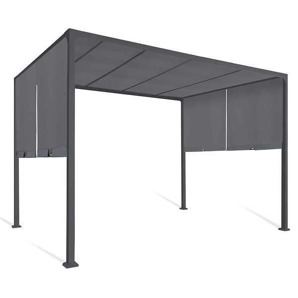 ID MARKET - Pergola coulissante 2 pans 3x3 M belvédère de jardin toile gris anthracite - large