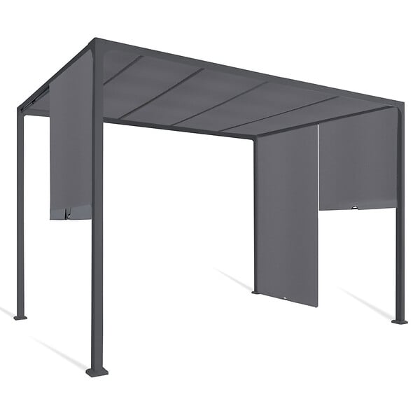 ID MARKET - Pergola coulissante 2 pans 3x3 M belvédère de jardin toile gris anthracite - large