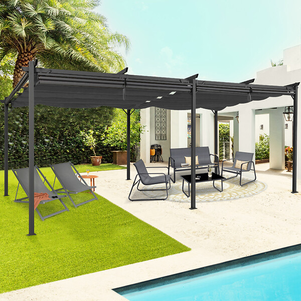 ID MARKET - Pergola édition spéciale toit rétractable 3x6 M et 6 stores gris anthracite - large
