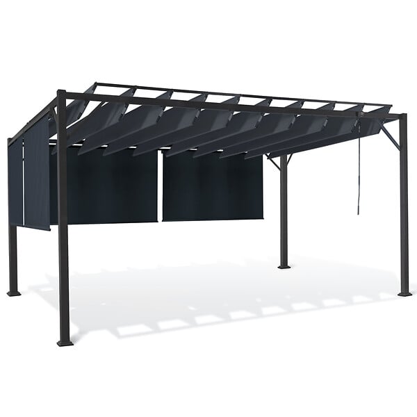 ID MARKET - Pergola édition luxe lames orientables 3x4 M et 4 stores gris anthracite - large