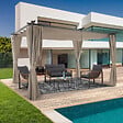 ID MARKET - Pergola édition limitée toit rétractable 3x4 M et 4 rideaux taupe - vignette