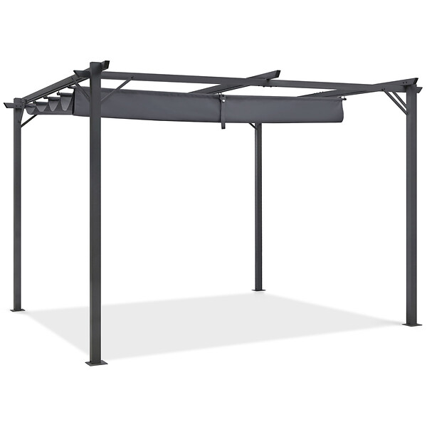 ID MARKET - Pergola toit rétractable 4 pieds 3x4 M tonnelle gris anthracite - large