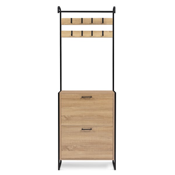 ID MARKET - Vestiaire d'entrée LUIS meuble chaussures 2 portes design industriel - large