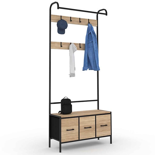 ID MARKET - Vestiaire d'entrée UTAH avec banc et 3 tiroirs en tissu design industriel - large