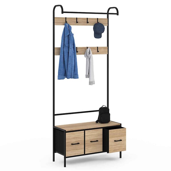 ID MARKET - Vestiaire d'entrée UTAH avec banc et 3 tiroirs en tissu design industriel - large