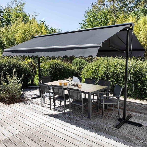 OVIALA - Store mobile électrique double pente 3 x 4m aluminium anthracite - Delgada - large