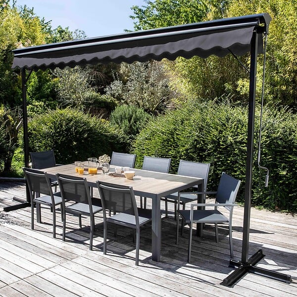 OVIALA - Store mobile électrique double pente 3 x 4m aluminium anthracite - Delgada - large
