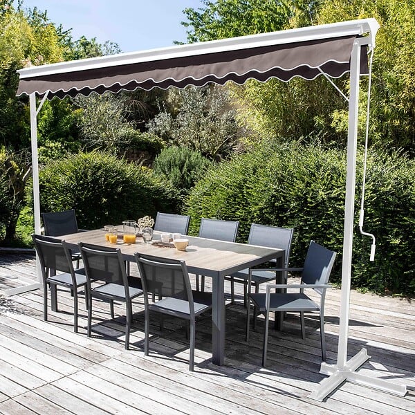 OVIALA - Store mobile électrique double pente 3 x 4m aluminium taupe - Delgada - large