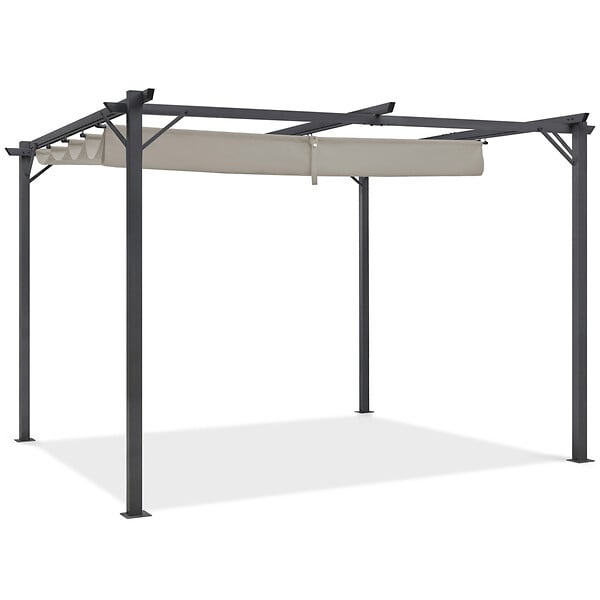 ID MARKET - Pergola toit rétractable 4 pieds 3x4 M tonnelle taupe - large