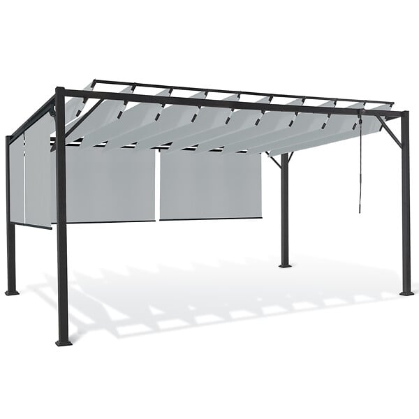 ID MARKET - Pergola édition luxe lames orientables 3x4 M et 4 stores gris clair - large