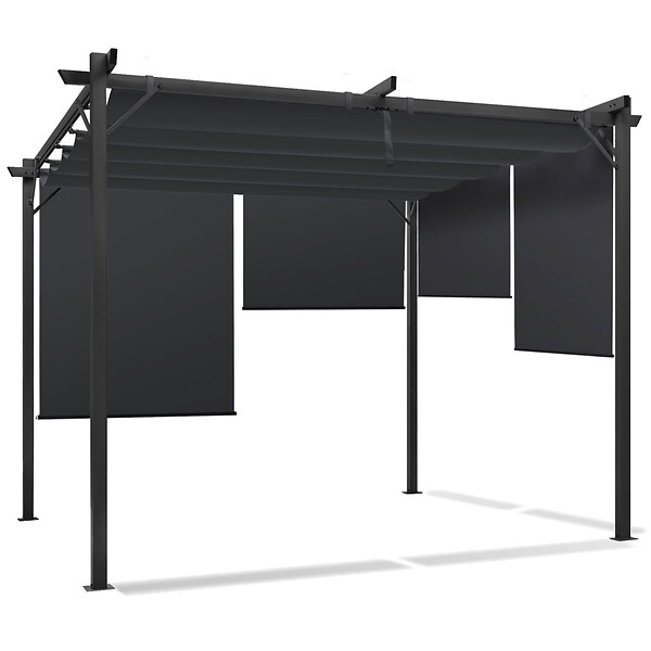 ID MARKET - Pergola édition spéciale toit rétractable 3x3 M et 4 stores gris anthracite - large