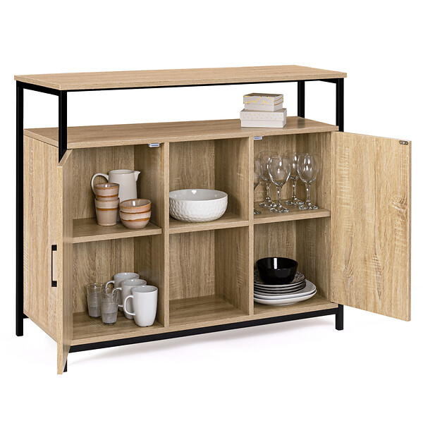 ID MARKET - Ensemble meubles de salon buffet, table basse relevable et meuble TV DETROIT design industriel - large