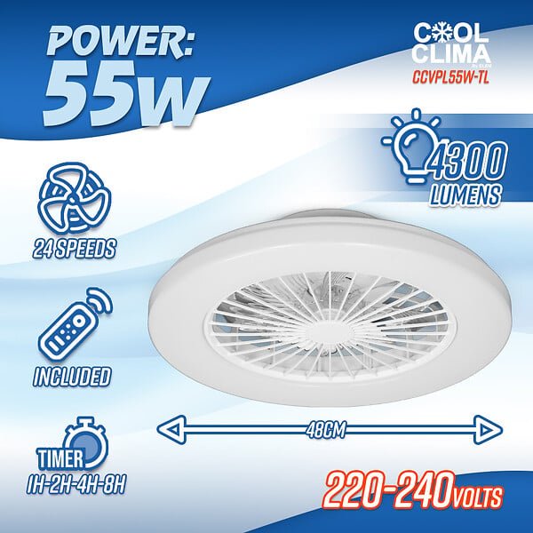COOL CLIMA - Ventilateur de plafond avec éclairage Led + télécommande - large