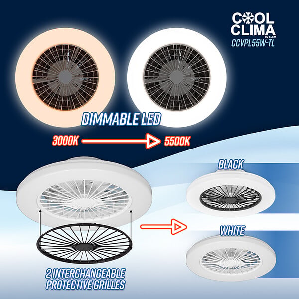 COOL CLIMA - Ventilateur de plafond avec éclairage Led + télécommande - large