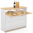 ID MARKET - Meuble de bar extensible en table à manger 2 personnes VITO blanc et plateau bois - vignette
