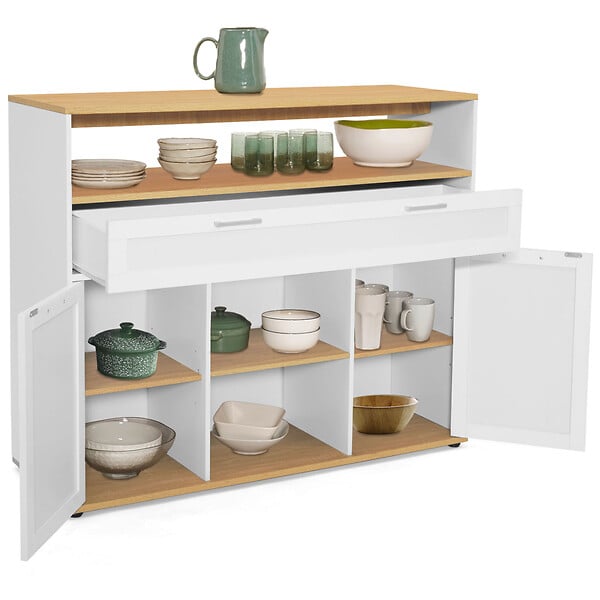 ID MARKET - Meuble de bar extensible en table à manger 2 personnes VITO blanc et plateau bois - large