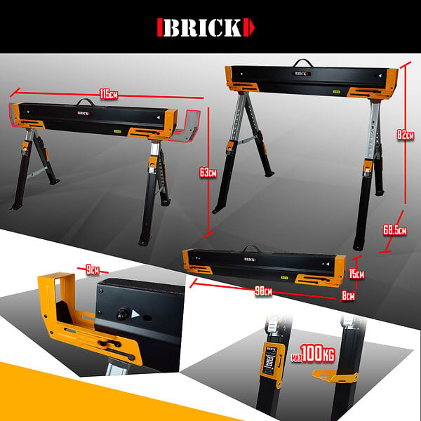 BRICK - Tréteau d atelier métallique pliable et téléscopique - Charge max 590kg - large