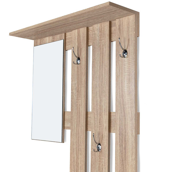 ID MARKET - Vestiaire d'entrée avec miroir PAULIN design hêtre portes noires - large