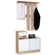 ID MARKET - Vestiaire d'entrée avec miroir PAULIN design hêtre portes blanches - vignette