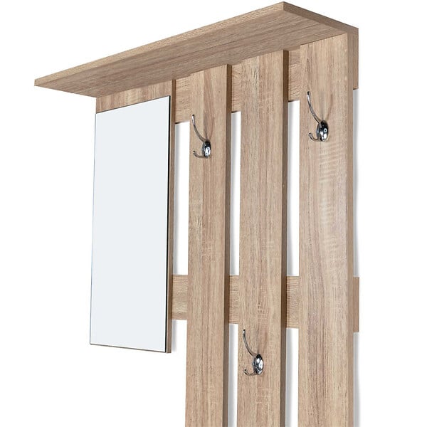 ID MARKET - Vestiaire d'entrée avec miroir PAULIN design hêtre portes blanches - large