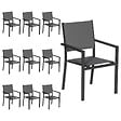 HAPPY GARDEN - Lot de 10 chaises rembourrées en aluminium anthracite - textilène gris - vignette