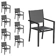 HAPPY GARDEN - Lot de 8 chaises rembourrées en aluminium anthracite - textilène gris - vignette