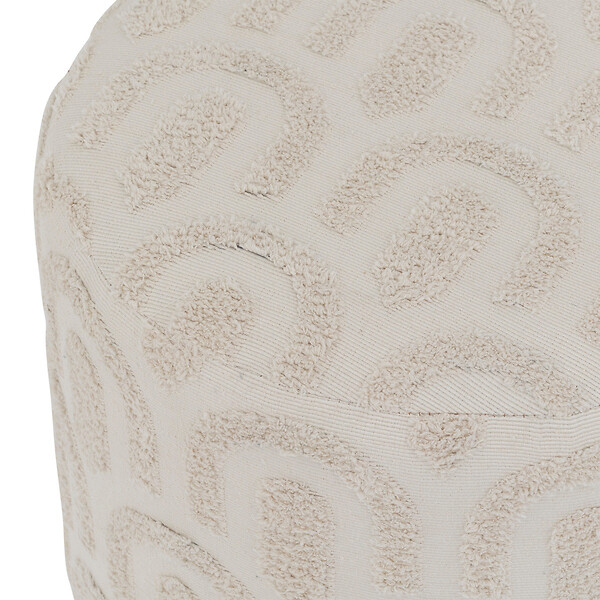 ATMOSPHERA - Pouf en tissu Blanc tufté et pied en Bois - large