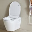 PLANETE BAIN - Cuvette WC suspendu sans bride semi carénée Samara, abattant slim frein de chute déclipsable - vignette