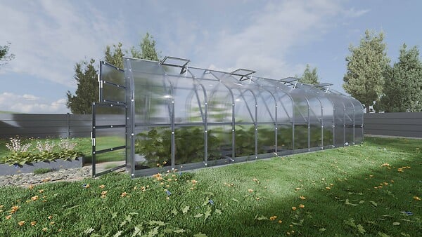 KLASIKA GREENHOUSES - Serre de jardin KLASIKA Standard 20m2, 2,5m x 8m, 6 mm avec revêtement en polycarbonate (Avec 4 toits ouvrants automatiques) - large