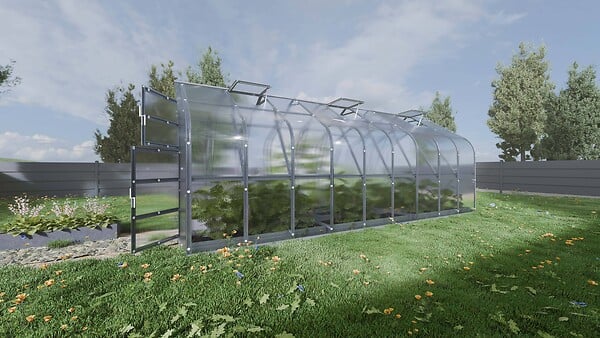 KLASIKA GREENHOUSES - Serre de jardin KLASIKA Standard 15m2, 2,5m x 6m, 4 mm avec revêtement en polycarbonate (Avec 3 toits ouvrants automatiques) - large