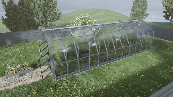 KLASIKA GREENHOUSES - Serre de jardin KLASIKA Standard 20m2, 2,5m x 8m, 4 mm avec revêtement en polycarbonate (Avec 4 toits ouvrants automatiques) - large