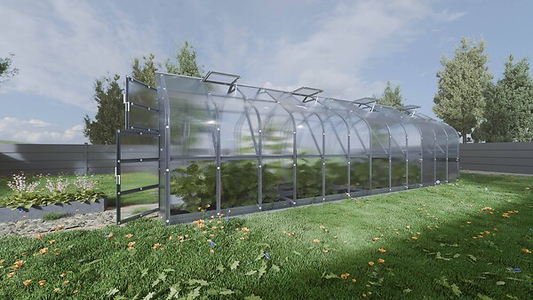 KLASIKA GREENHOUSES - Serre de jardin KLASIKA Standard 20m2, 2,5m x 8m, 4 mm avec revêtement en polycarbonate (Avec 4 toits ouvrants automatiques) - large