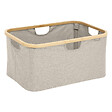 5 FIVE SIMPLY SMART - Panier à linge pliable 54L en Bambou et tissu Gris Beige - vignette