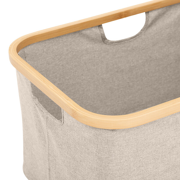 5 FIVE SIMPLY SMART - Panier à linge pliable 54L en Bambou et tissu Gris Beige - large