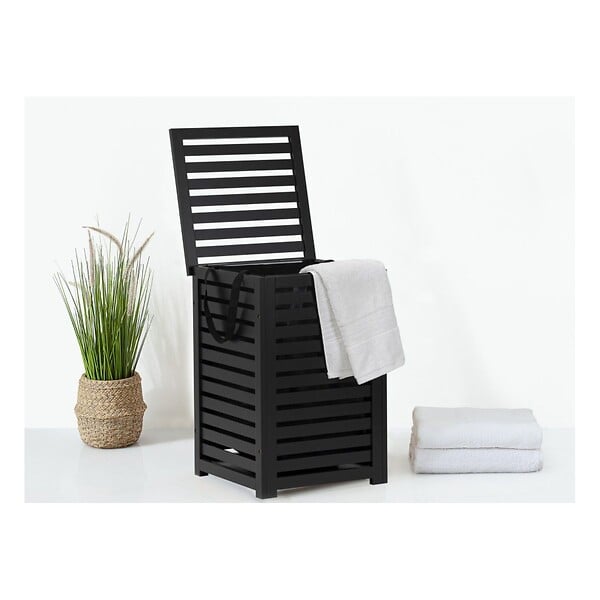 5 FIVE SIMPLY SMART - Coffre à linge 65L en bois Noir L 40 x P 40 x H 58 cm - large