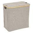 5 FIVE SIMPLY SMART - Panier à linge 80L 2 compartiments en Bambou et tissu Gris Beige - vignette