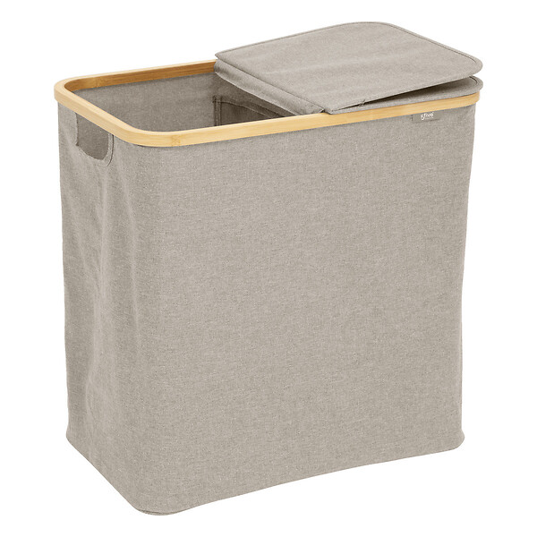 5 FIVE SIMPLY SMART - Panier à linge 80L 2 compartiments en Bambou et tissu Gris Beige - large