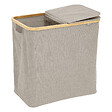 5 FIVE SIMPLY SMART - Panier à linge 80L 2 compartiments en Bambou et tissu Gris Beige - vignette