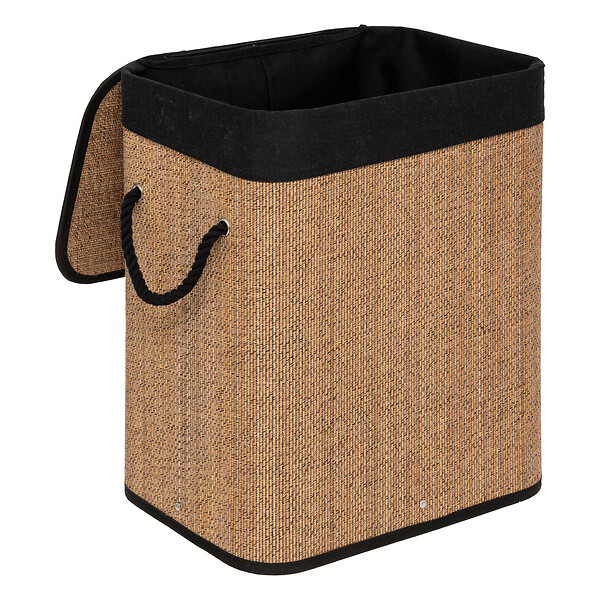 5 FIVE SIMPLY SMART - Panier à linge 60L en Bambou et tissu Noir H 50 cm - large