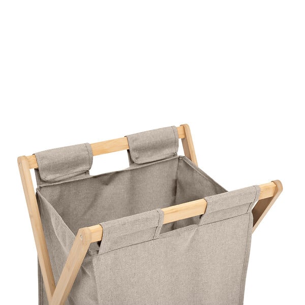 5 FIVE SIMPLY SMART - Panier à linge pliable 50L en Bambou et tissu Gris Beige - large